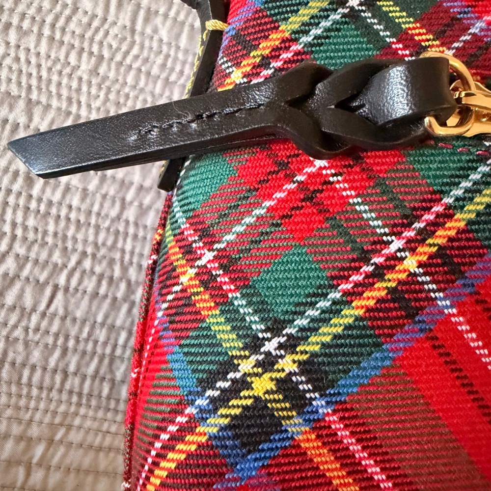 Dooney & Bourke Red Tartan Plaid Crossbody Bag Black Leather Trim Braided Strap - Picture 8 of 11